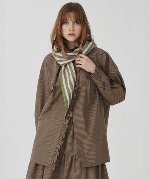 스트라이프 트리밍 오버사이즈 셔츠 [브라운]