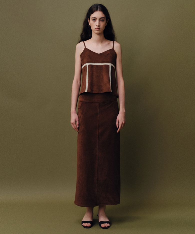 Suede long skirt_brown