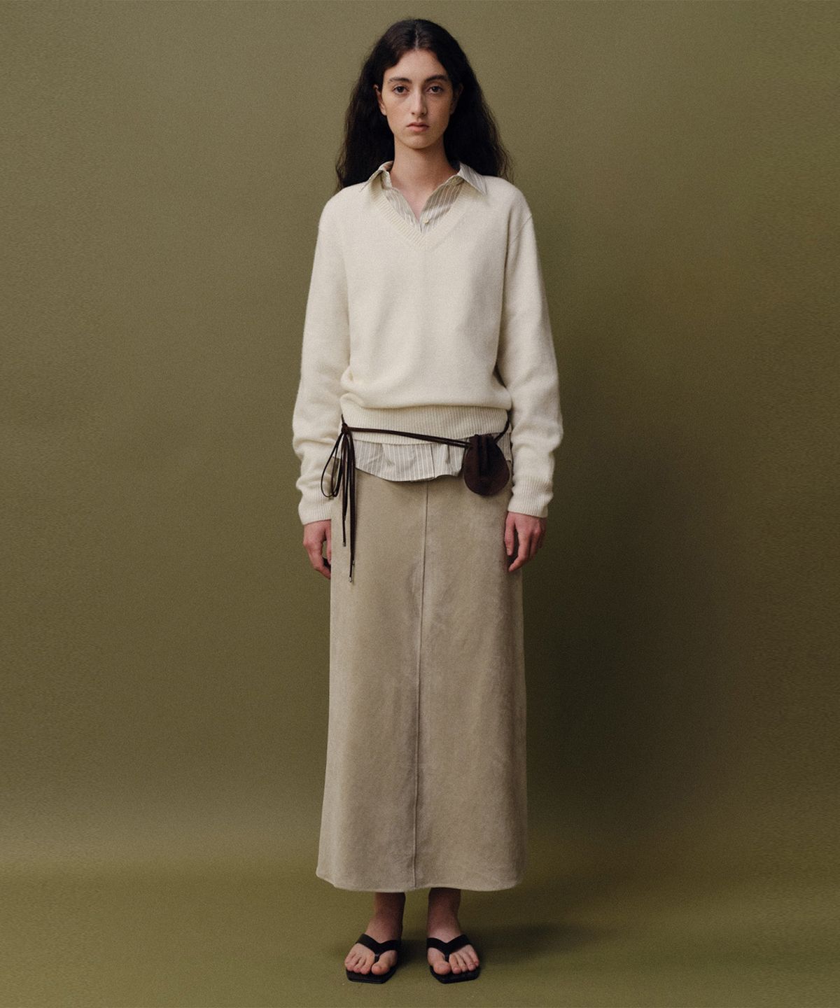 베이오드(BAIE OUD) Suede long skirt_gray