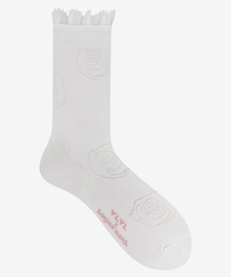 [YLYL X Bonjour March] Rosy-rose socks, CREAM