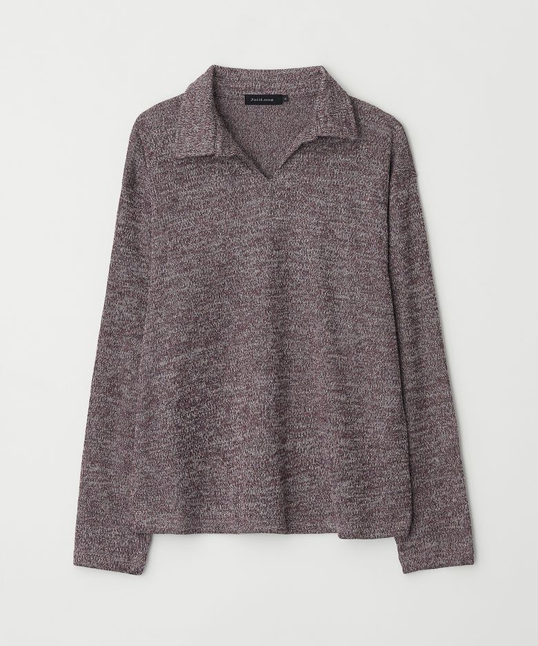 JN318 Herringbone Knit Pullover - WINE MELANGE