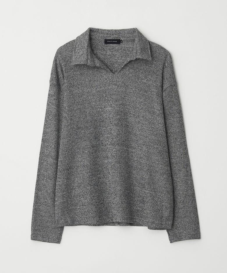 JN318 Herringbone Knit Pullover - DARK GREY MELANGE