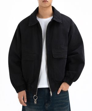 워시드 아웃포켓 블루종 자켓 블랙