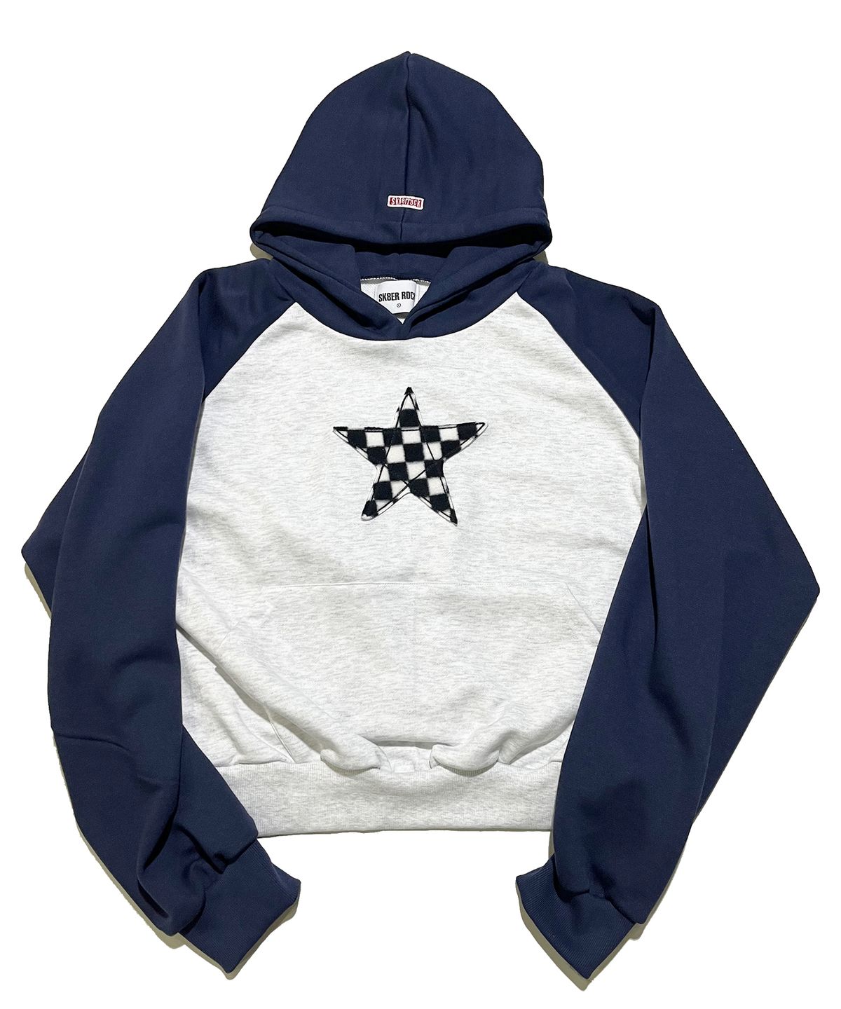스케이터락(SK8ER ROCK) Star Patchwork Raglan Sweat Hoodie ((whitemelange*navy))