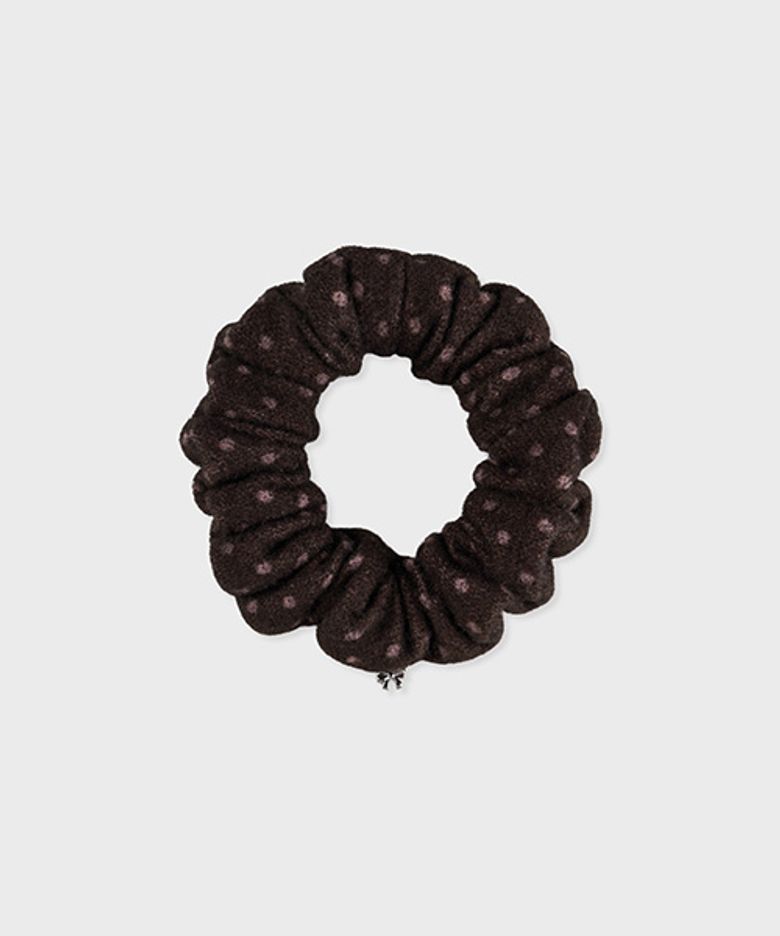 mini charm hair scrunchie brown dot ribbon