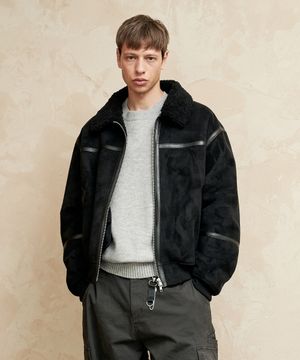 스웨이드 세미 오버 라인 무스탕 맨 (블랙)