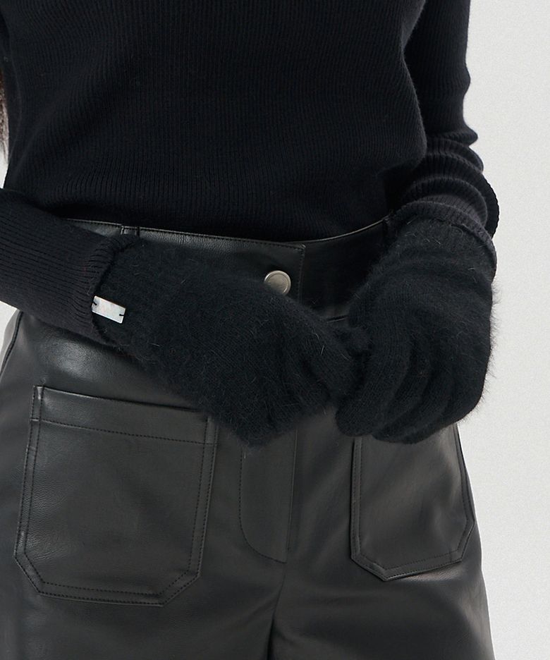 Nue Fingerhole Angora Wool Gloves _BLACK