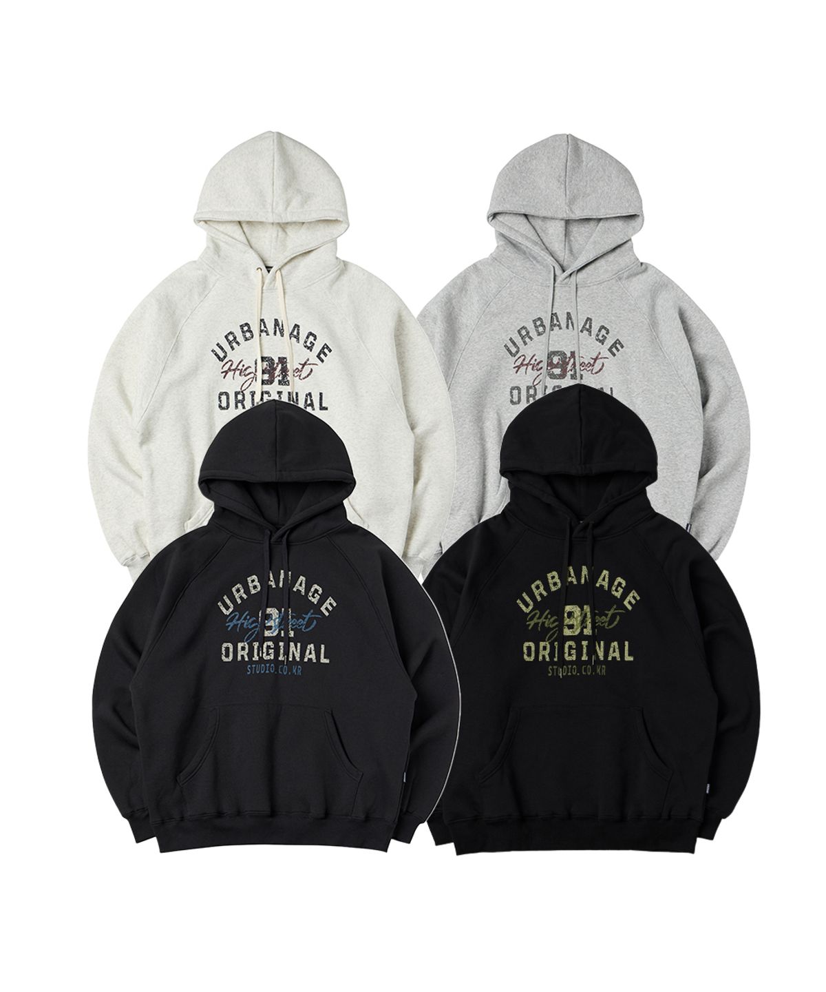 어반에이지(URBANAGE) [2PACK] HIGH STREET 나그랑 오버핏 후드_4color