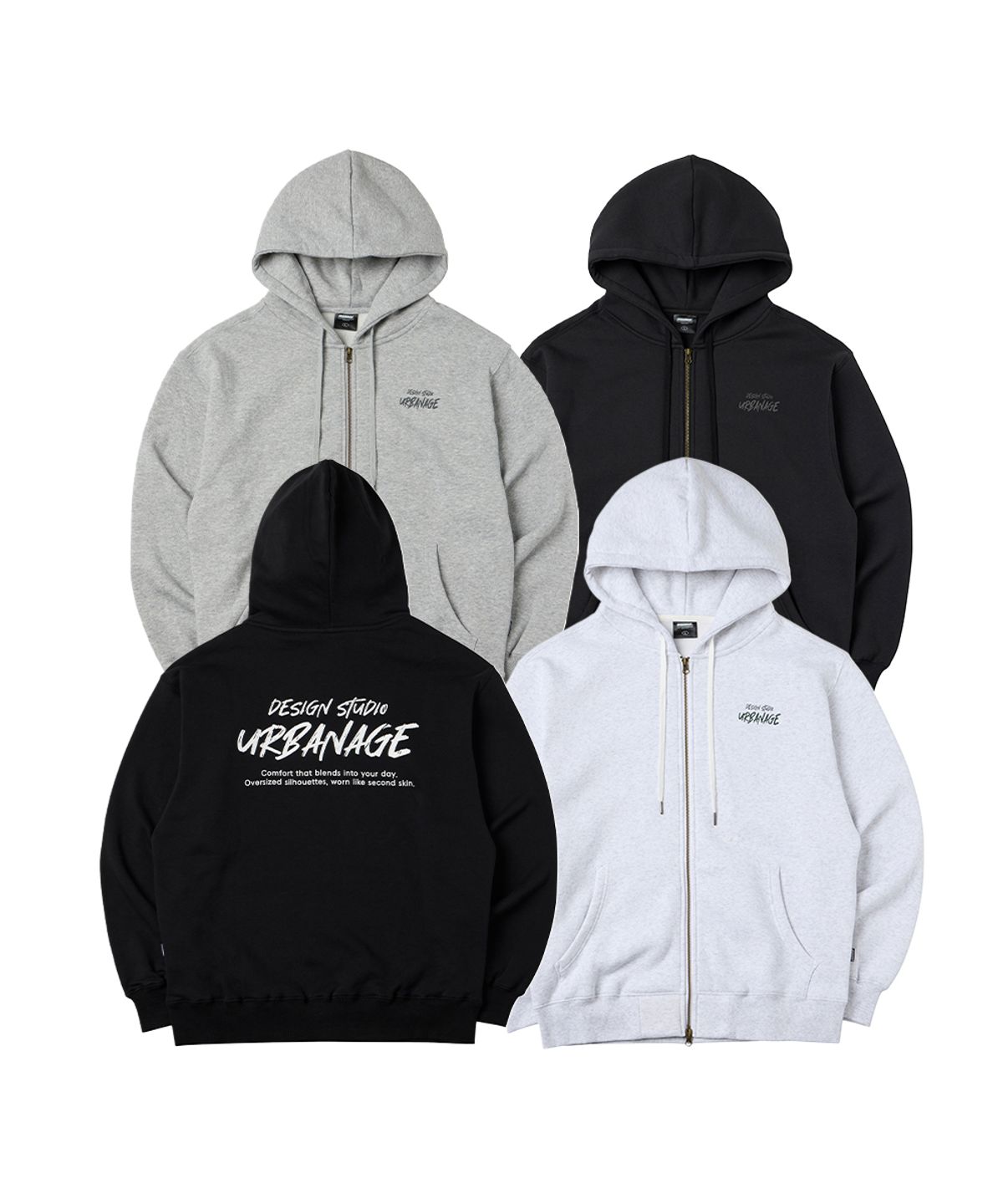 어반에이지(URBANAGE) [2PACK] DESIGN STUDIO 로고 오버핏 후드 집업_4color