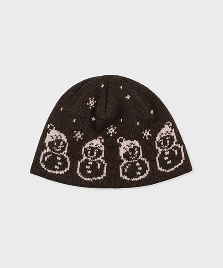 knit beanie snowman brown
