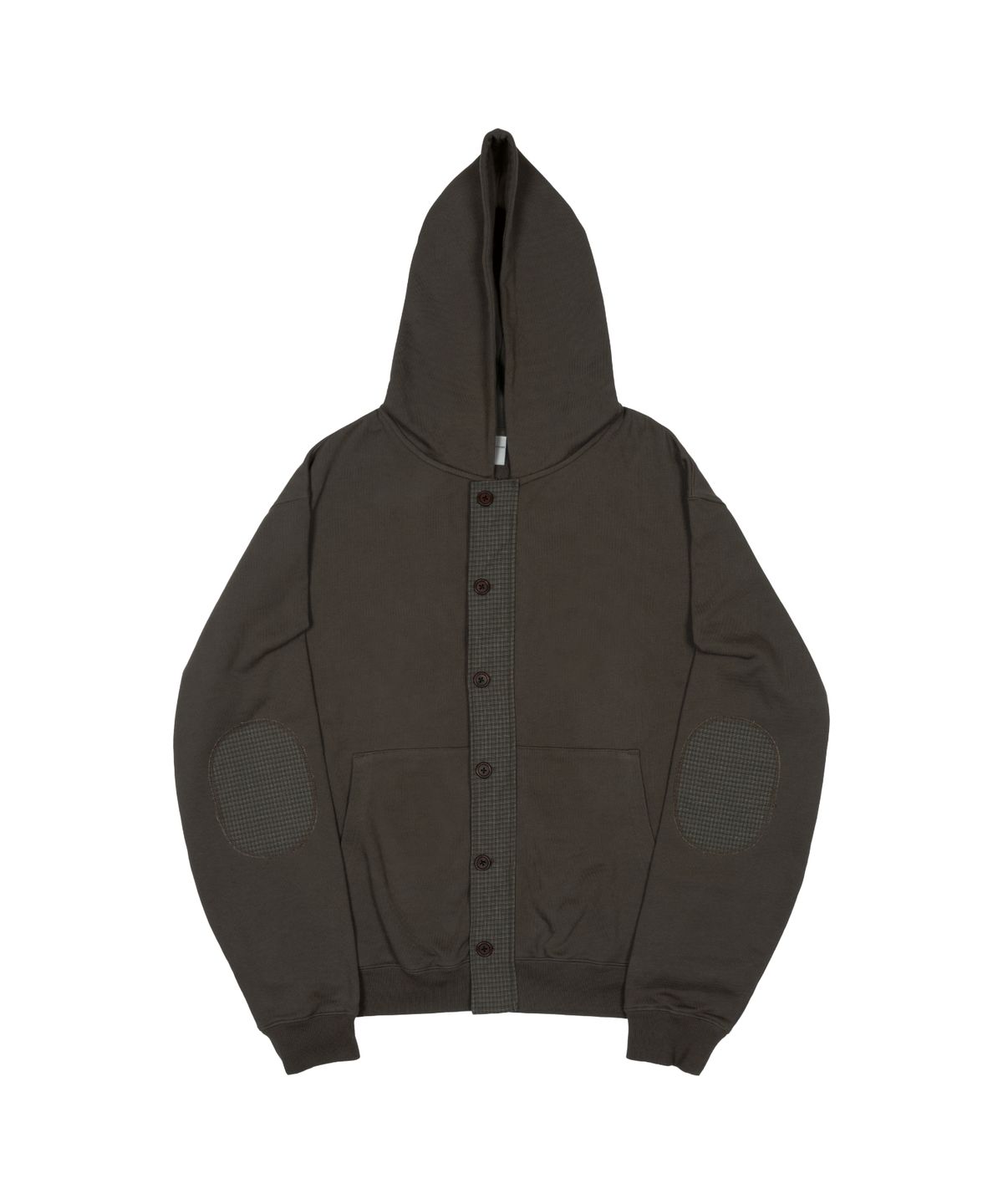더콜디스트모먼트(THECOLDESTMOMENT) TCM check elbow patch hooded zip-up (khaki brown)