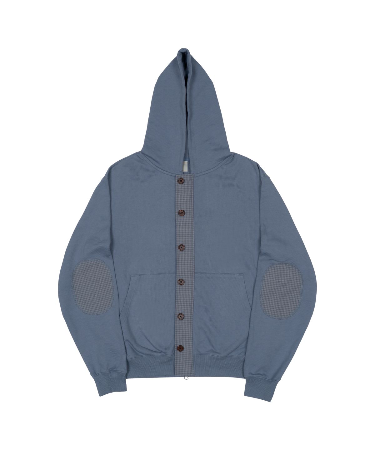 더콜디스트모먼트(THECOLDESTMOMENT) TCM check elbow patch hooded zip-up (blue)