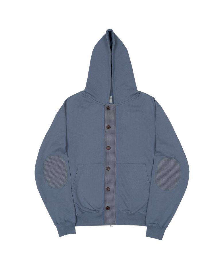 TCM check elbow patch hooded zip-up (blue)