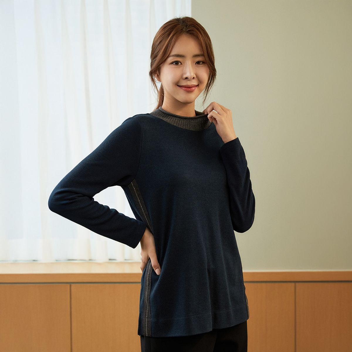 피에이티(PAT) 니트배색 옆선포인트 티셔츠_1I85407