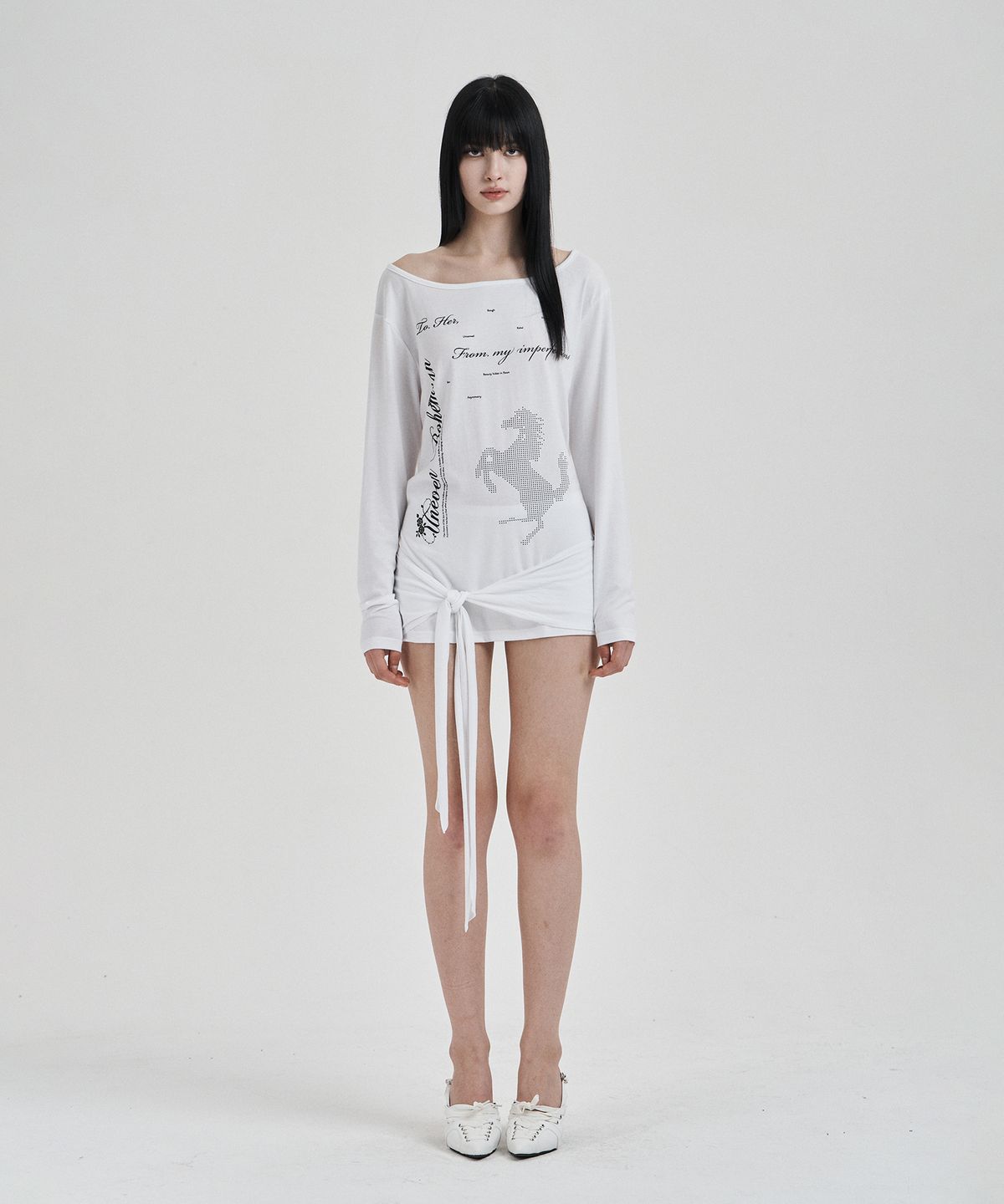 일리오(ILLIO) White Backless waist knot longsleeve