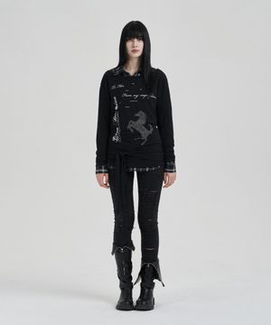 Black Backless waist knot longsleeve