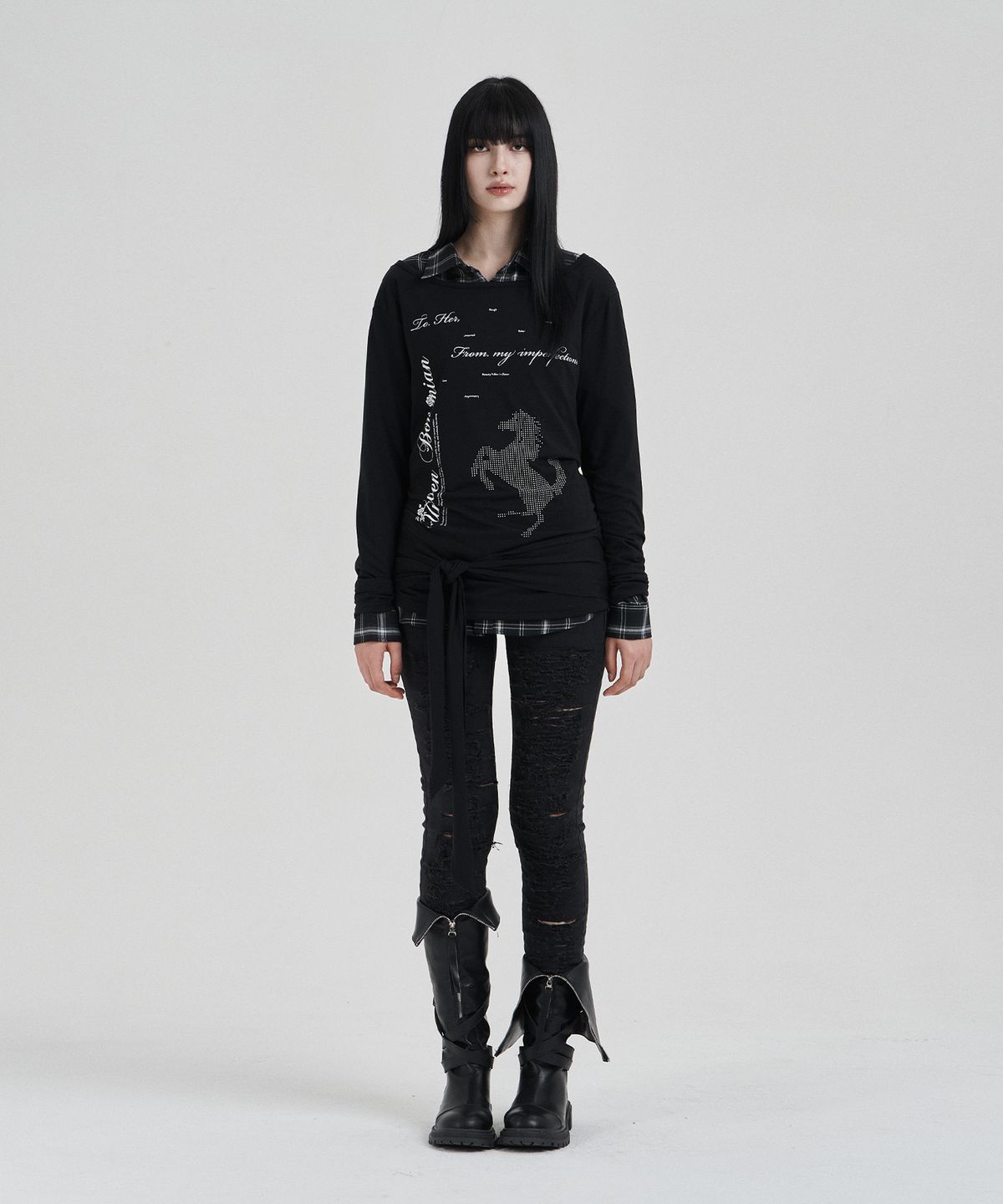 일리오(ILLIO) Black Backless waist knot longsleeve