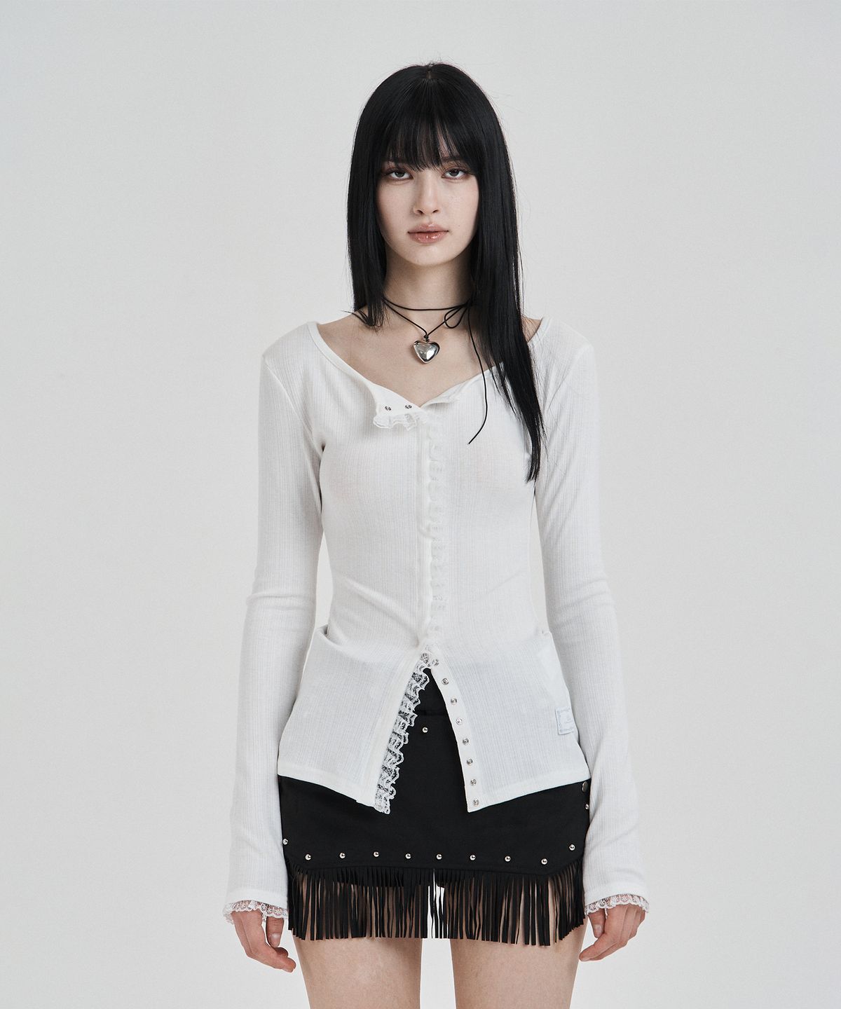일리오(ILLIO) White My one lace trim cardigan