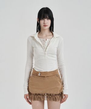 Ivory Lace layered longsleeve polo shirts