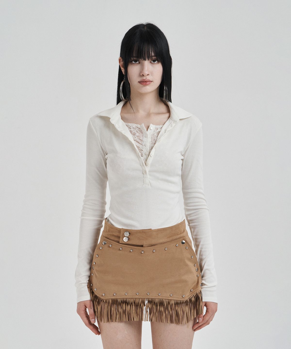 일리오(ILLIO) Ivory Lace layered longsleeve polo shirts