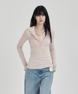 Pink Lace layered longsleeve polo shirts