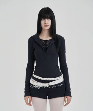 Navy Lace layered longsleeve polo shirts