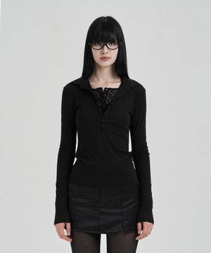 Black Lace layered longsleeve polo shirts