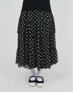 DOT CHIFFON FLARE SKIRT_BLACK