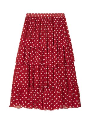 DOT CHIFFON FLARE SKIRT_RED