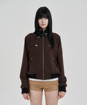 Brown Highneck jersey blouson
