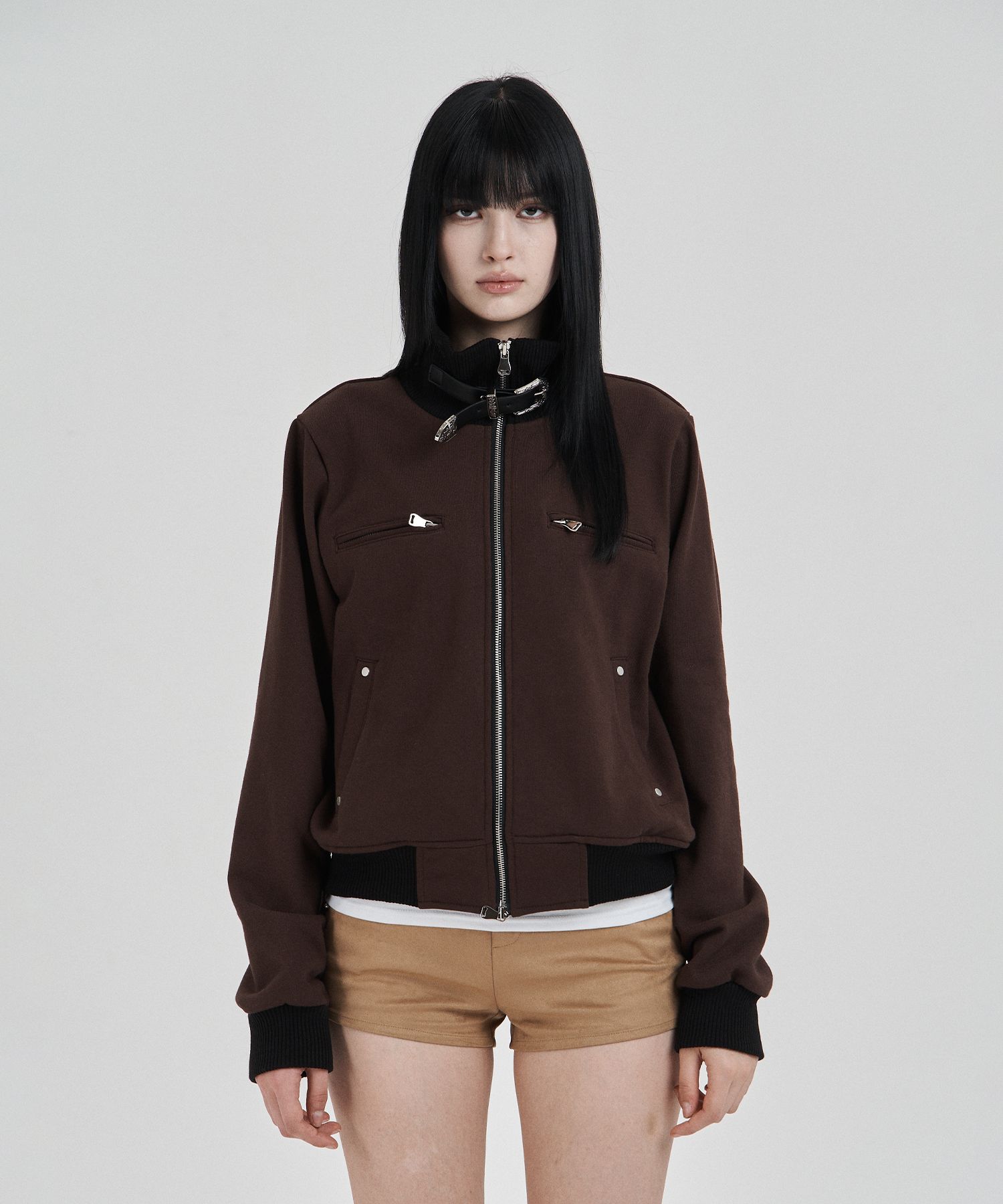 MUSINSA | ILLIO Brown Highneck jersey blouson