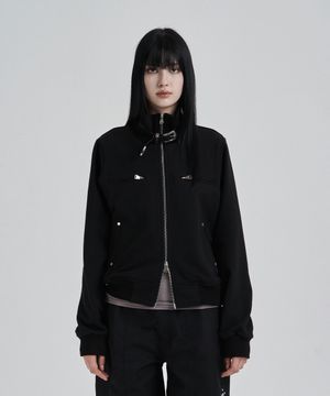 Black Highneck jersey blouson
