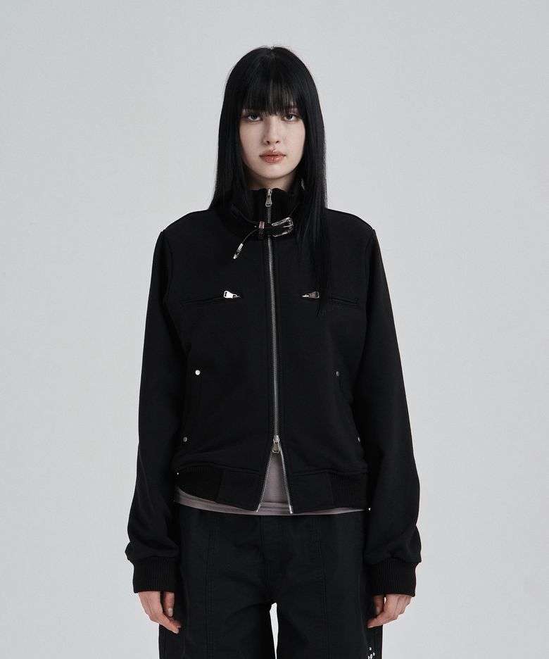 Black Highneck jersey blouson