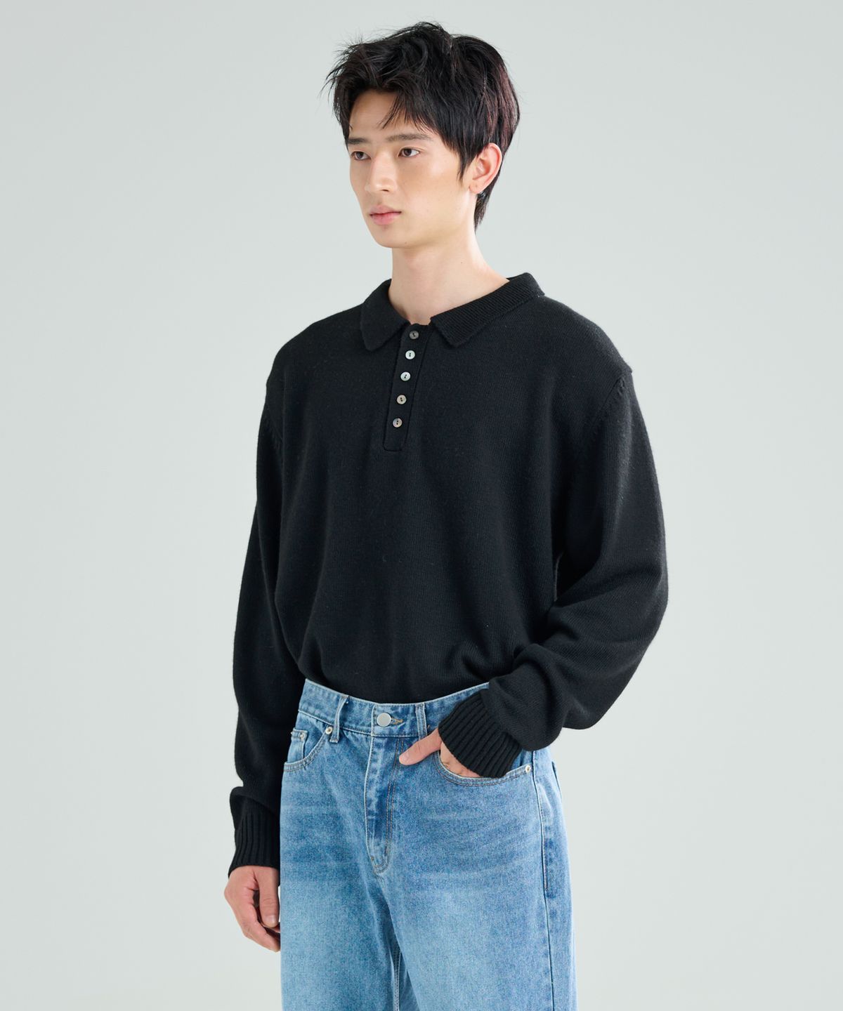 지플리시(ZPLISH) 울 카라 니트 블랙