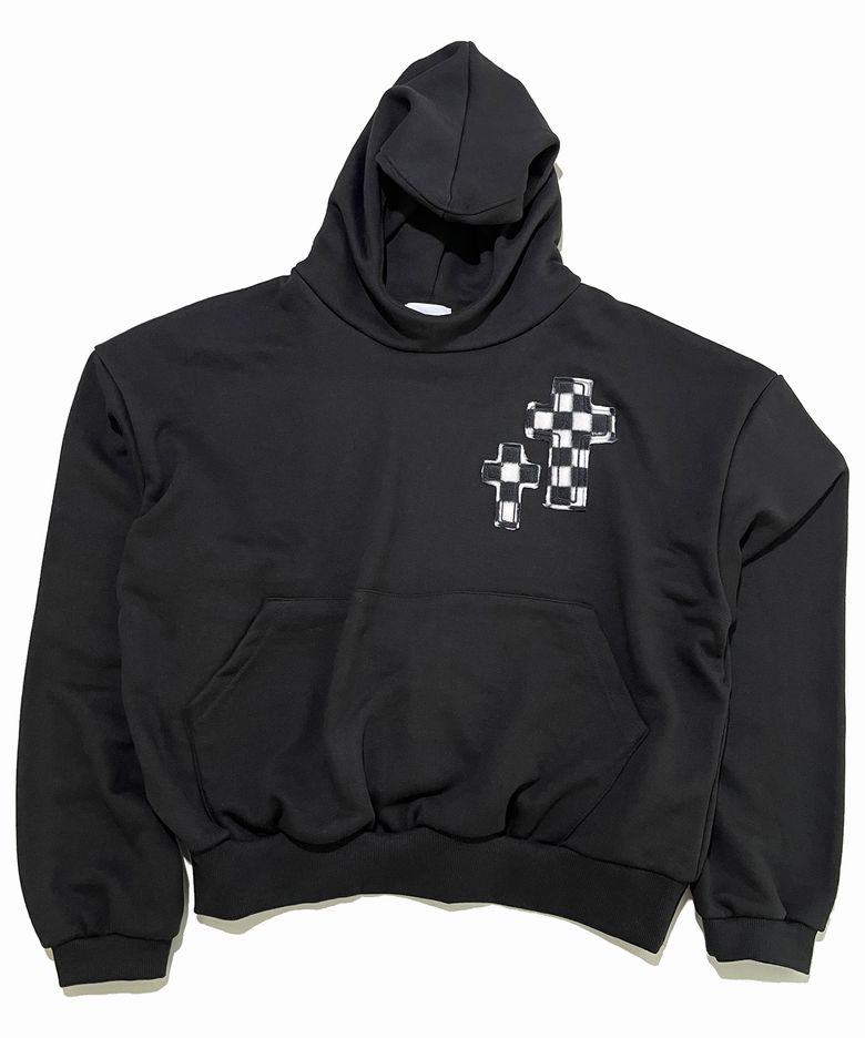 Double Cross Crop Sweat Hoodie ((black))