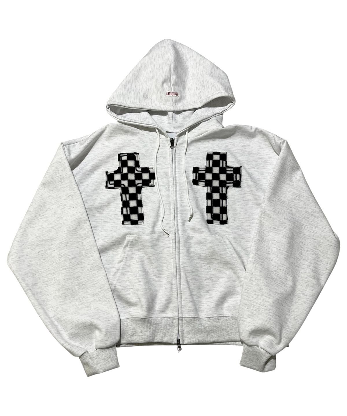 스케이터락(SK8ER ROCK) Striking Cross Sweat Hood Zip-Up ((white melange))