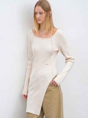 VELVET RIBBED STRAP LONG SLIM KNIT(T-7141)