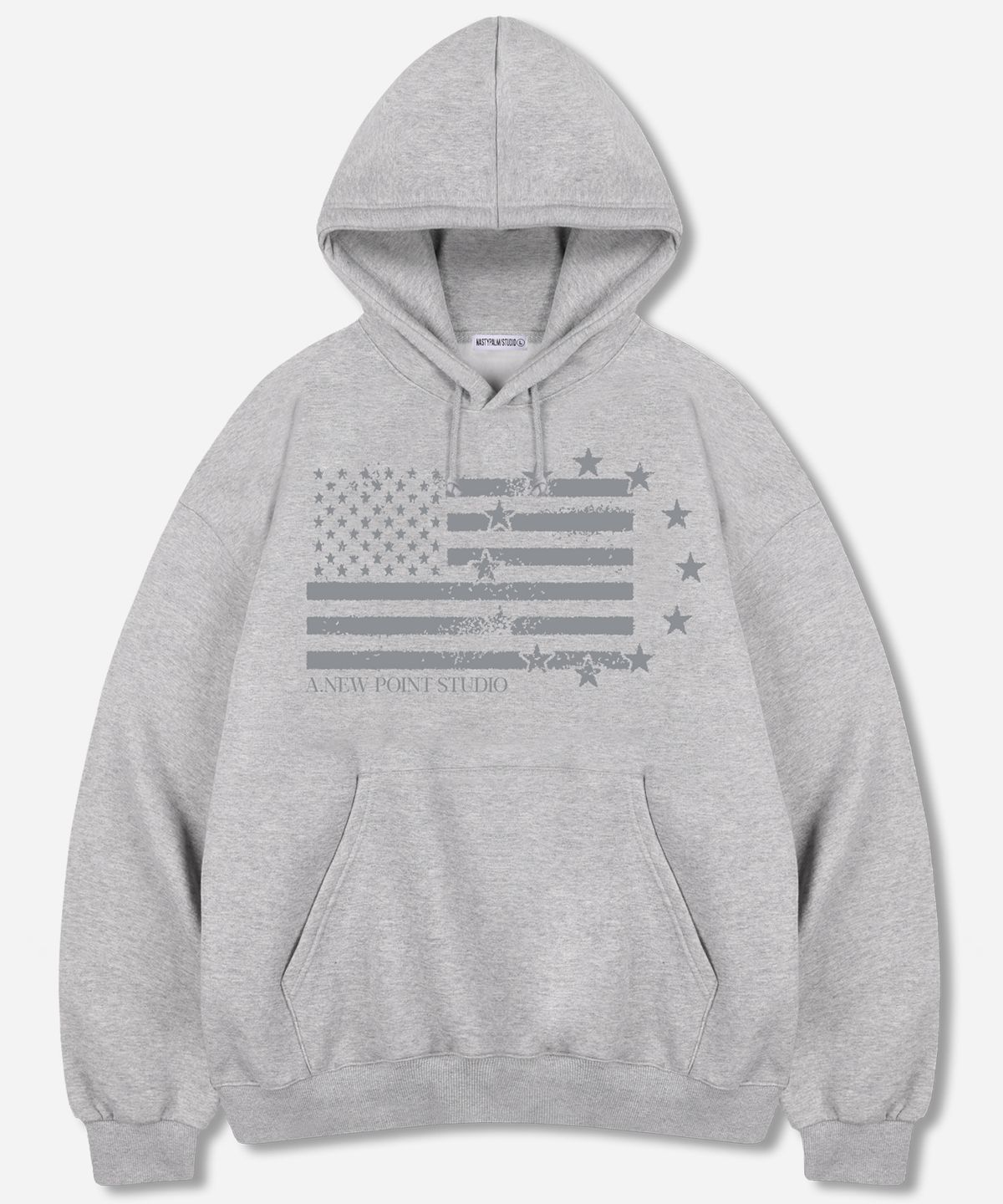 엔피스튜디오(NP STUDIO) 아메리칸 스타즈 오버핏 후드 티셔츠 그레이