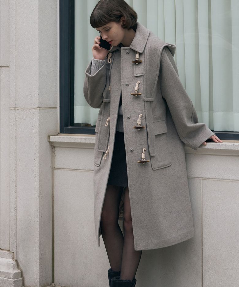 소프트 캐시미어 후드 스카프 더플 코트 [M.GREY]