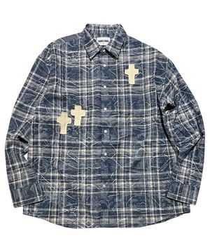 Cross Wave Check Shirt ((smokeblue))
