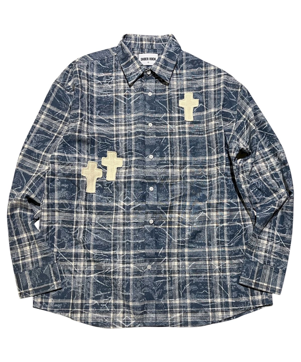 스케이터락(SK8ER ROCK) Cross Wave Check Shirt ((smokeblue))