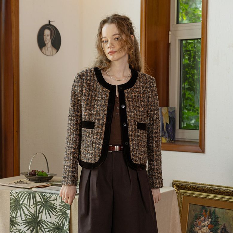 PM_Elegant sequine tweed jacket_BROWN