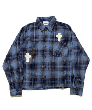 Cross Tassel Check Shirt ((blue))