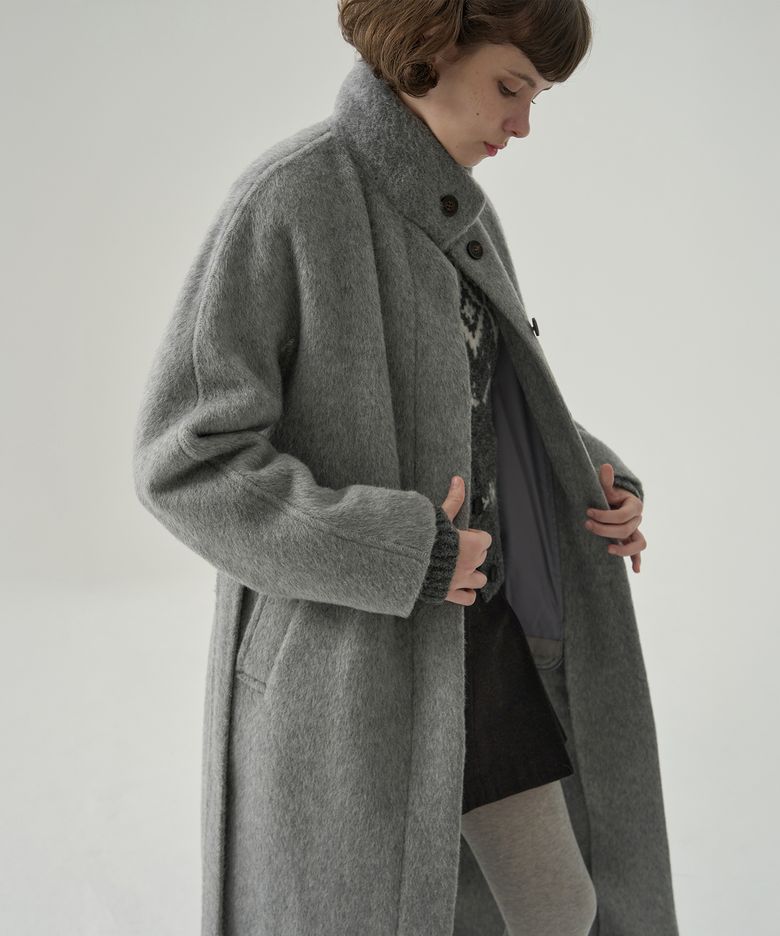 래빗 앙고라 울 하이넥 핸드메이드 롱 코트 [M.GREY]