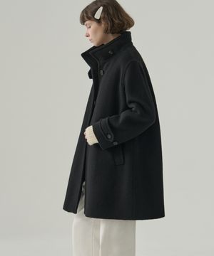 래빗 앙고라 울 핸드메이드 플레어 하프 코트 [BLACK]