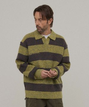 볼드 스트라이프 카라 니트_LIGHT GREEN