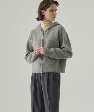 로티 투웨이 니트 후드 집업 [M.GREY]