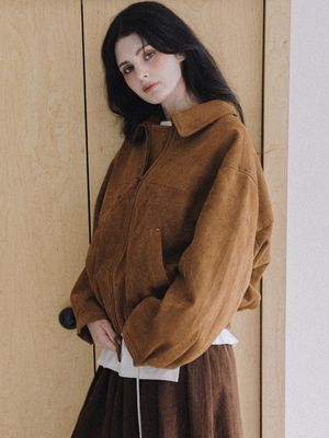 Oversized Suede Zip-Up Jacket