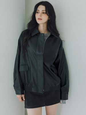 Essential Oversized Leather Zip Jacket