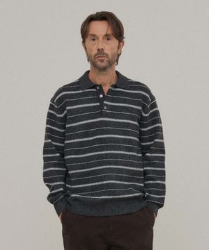 스트라이프 카라 니트_GREY